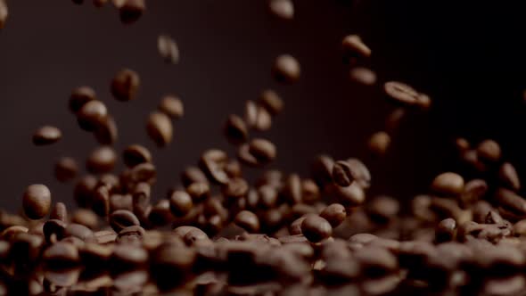 Organic Coffee Beans Falling Closeup