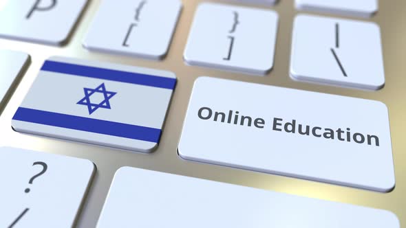 Online Education Text and Flag of Israel on the Buttons