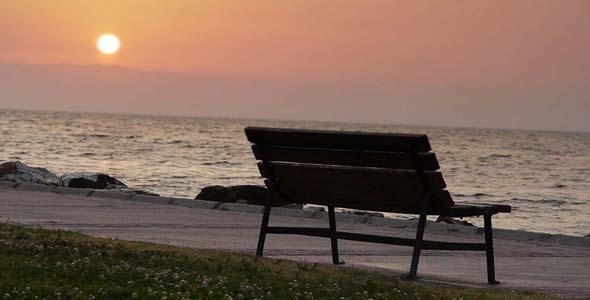 Bench By Sea At Sunset  alt
