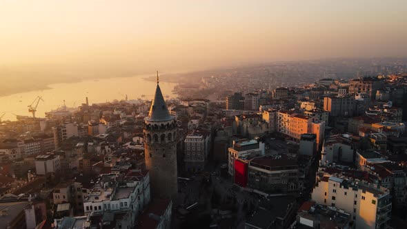 Ancient Galata Of Istanbul At Sunset