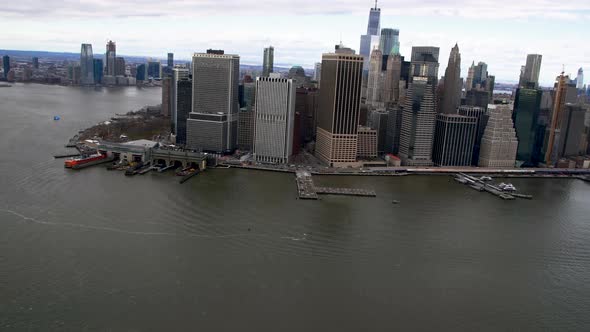 Aerial View of Downtown Manhattan From Helicopter New York City Slow Motion