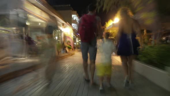 Hyperlapse of Family Walking in Night Street