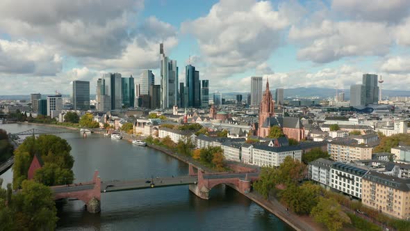 Aerial of the Skyline of Frankfurt