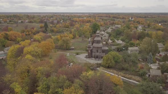 Wooden Cossacks St George Church in Ukrainian Village Sedniv Near Chernihiv