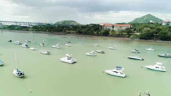 Drone of one of the harbors next to the Panama canal main entrance.