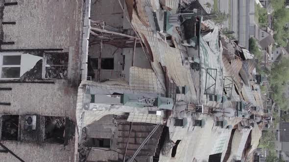 Vertical Video of a Wartorn Building in Ukraine