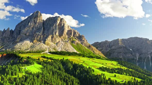 Aerial view of stunning Passo delle Erbe with green hills