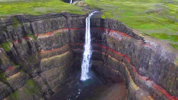 Drone Aerial Footage of The Aldeyjarfoss Waterfall in North Iceland