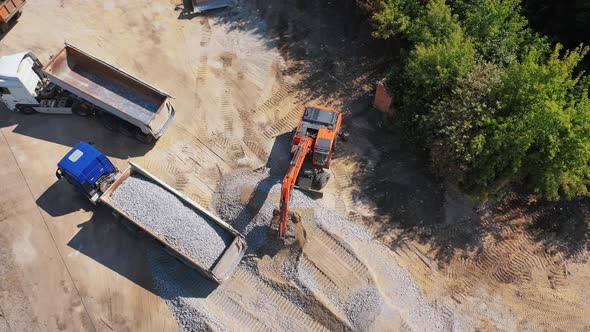 Construction road place. Aerial view of construction of new road in suburban area