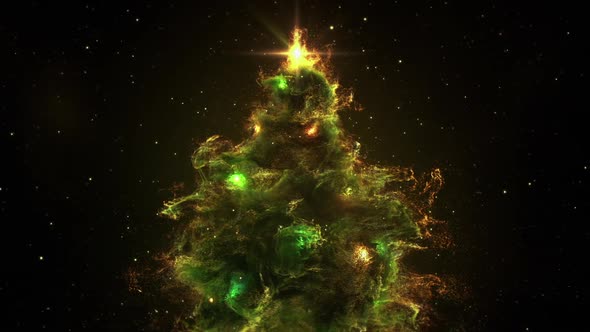 Green Yellow Nebula Christmas Fir Tree background seamless loop HD resolution.