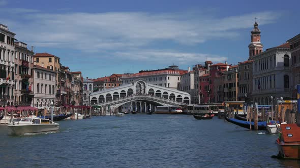 Night View of the Bridge Rialto on Grand Canal Famous Landmark Panoramic View
