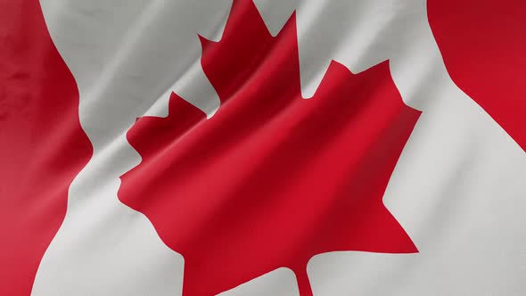 Canadian flag waving in the wind.