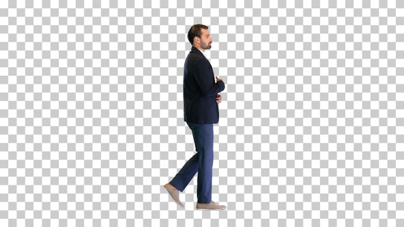 Young handsome business man walking and, Alpha Channel