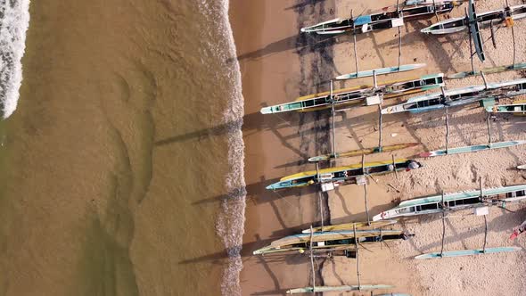 Traditional Sri Lanka Fishing Boats on the Beach, Aerial Drone Footage