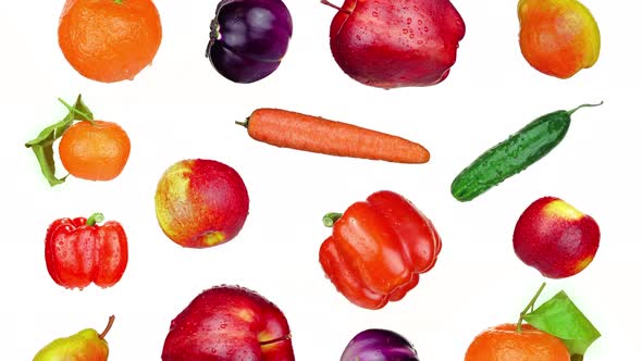 Tasty Fruits and Vegetables Falls on a White Background