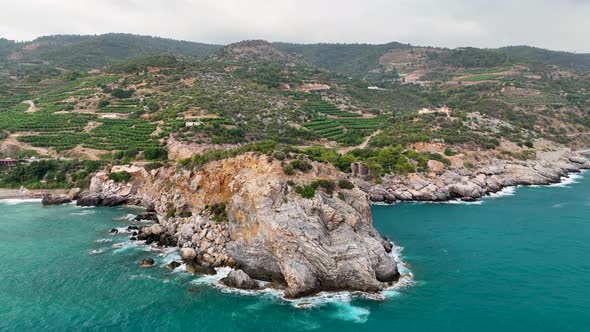 Awesome sea rocky texture aerial view 4 K Turkey Alanya