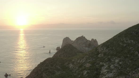 Overview of rocky coast and mountain side