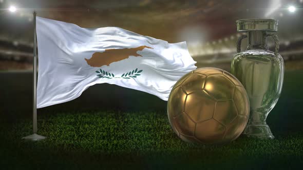 Cyprus Flag With Football And Cup Background Loop