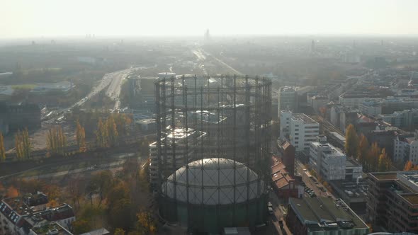 Cityscape Berlin Bright Sunny Autumn Day Gasometer Schoeneberg Aerial View