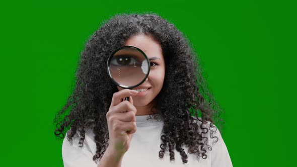 Green Screen Cheerful Lady with Magnifier