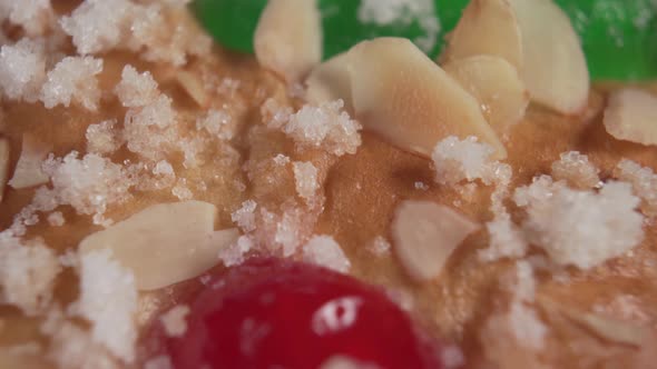 Traditional typical Spanish round cake ROSCON KINGS with fruits and nuts