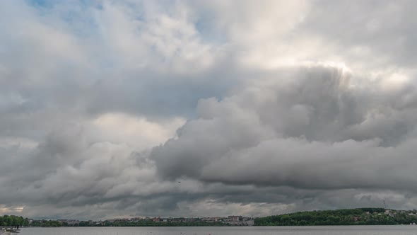 Timelapse sky and grey clouds in rainy weather Thunderous clouds Summer Rainy under city