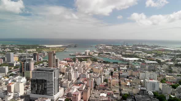 Panoramic Aerial View of Port Louis From City Fortress in Mauritius