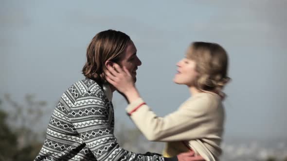 Young couple kissing outdoors