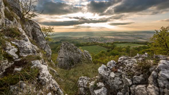 Beautiful rocky nature with sunset in the Czech Republic, time lapse