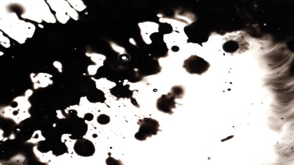 Back to back ink splashes over white background, Splashes of ink blot on screen