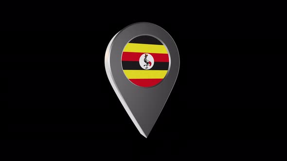 3d Animation Map Pointer With Uganda Flag With Alpha Channel - 4K
