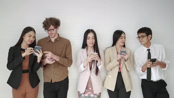 Smartphone standing group, urban culture concept