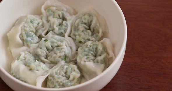 Chinese shrimp dumpling soup in bowl