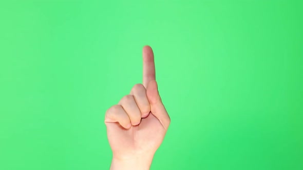 Male hand showing multitouch gestures on green screen