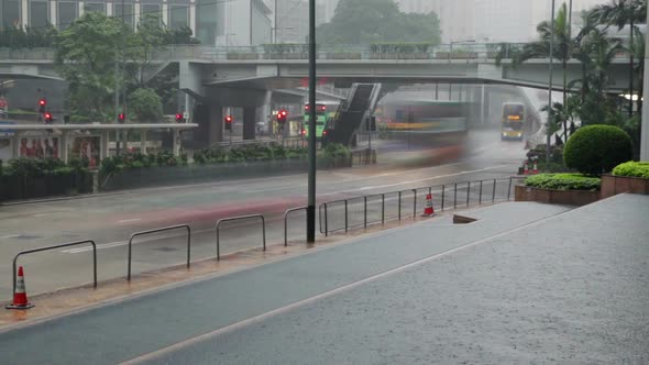 Traffic on the Rainy Street of Hong Kong