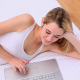 Happy Gorgeous Blonde Lying On Bed Using Laptop - VideoHive Item for Sale