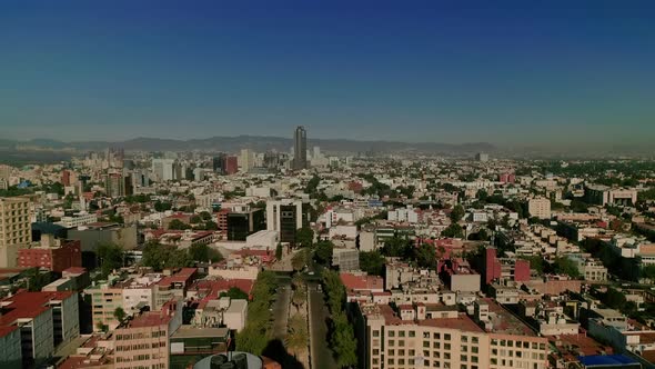 AEREAL SHOTS (2X1)  OF Monument to the Revolution, Tabacalera, Mexico capital city downtown