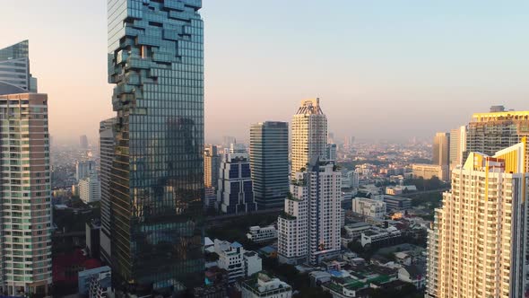 4K aerial drone footage of Bangkok skyline.