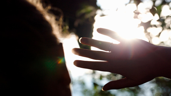 Woman Playing With Evening Sun Outdoor alt