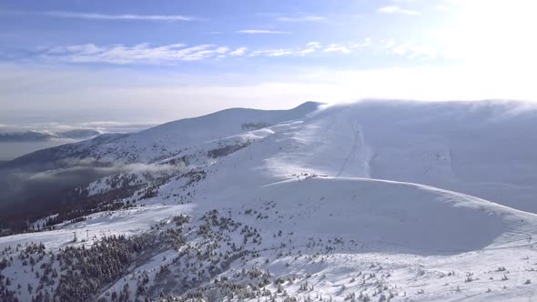 Overhead Top View of Snowboarding Ski Resort