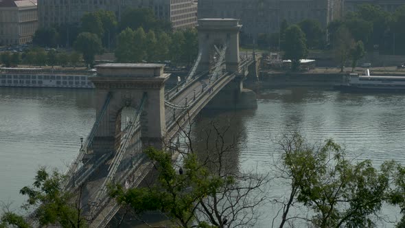 View to Chain bridge and St Stephen´s Basilica, Budapest, Hungary