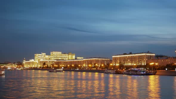 Sunset. Evening Traffic of Pleasure Boats on the Moscow River.