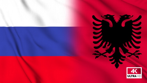 Russia & Albania Flag Waving Slowly Looped