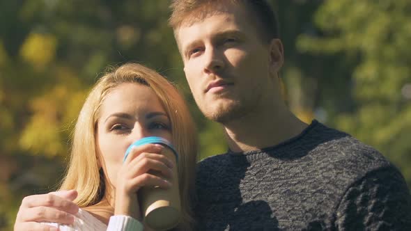 Couple Drinking Coffee Outdoor, Caffeine as First Thing in Morning, Addiction