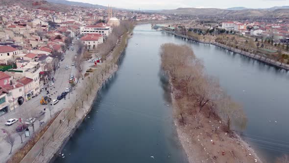 Beautiful Kizilirmak river landscape in Avanos. View of the riverbanks in Avanos - Central Anatolia,