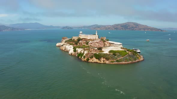 Panoramic View of the Alcatraz Island Prison From Above in San Francisco