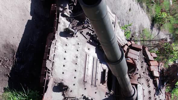 Vertical Video of a Burnt Military Equipment During the War in Ukraine