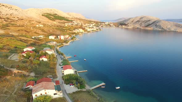 Flying above above vacation properties on the island of Pag