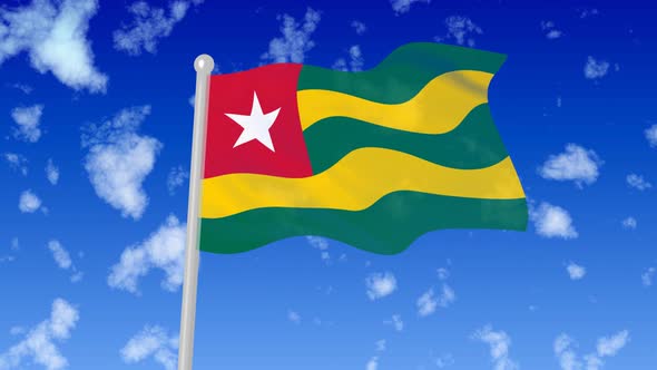 Togo Flying Flag Wave In The Sky With Clouds alt