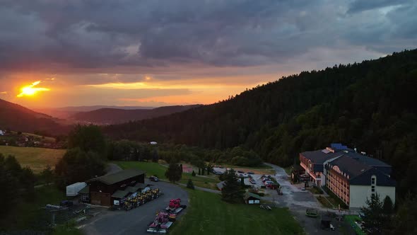 Aerial view of the ski resort Plejsy in the town of Krompachy in Slovakia